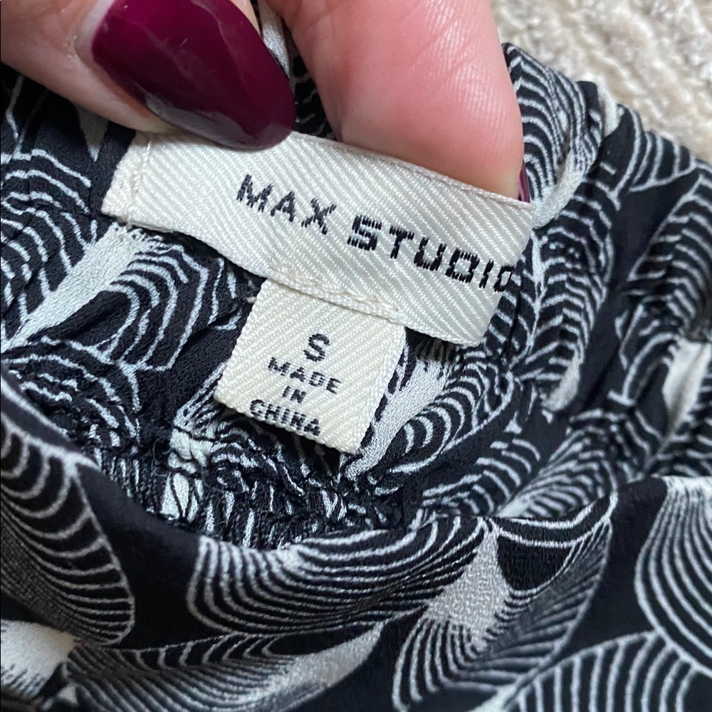 Max Studio Printed Pants Black White Striped Petal Wide Leg Pants Size M - Picture 7 of 11
